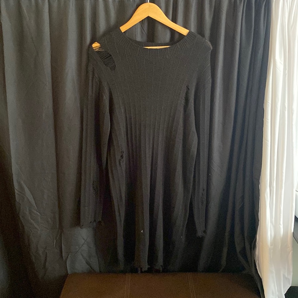 Black Ripped Sweater Dress